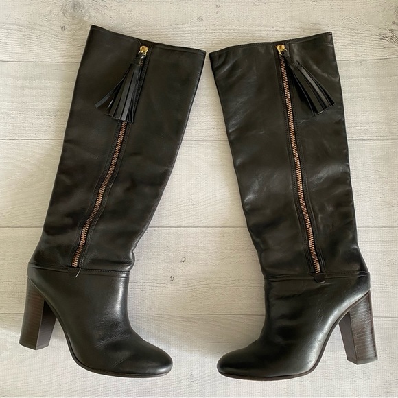 Coach Shoes - Coach Black Therese Leather Riding Boots Tassels 8.5